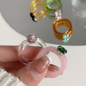 Magpie Y2K Acrylic Rhinestone‎ Chunky Handcrafted Ring with Gemstone